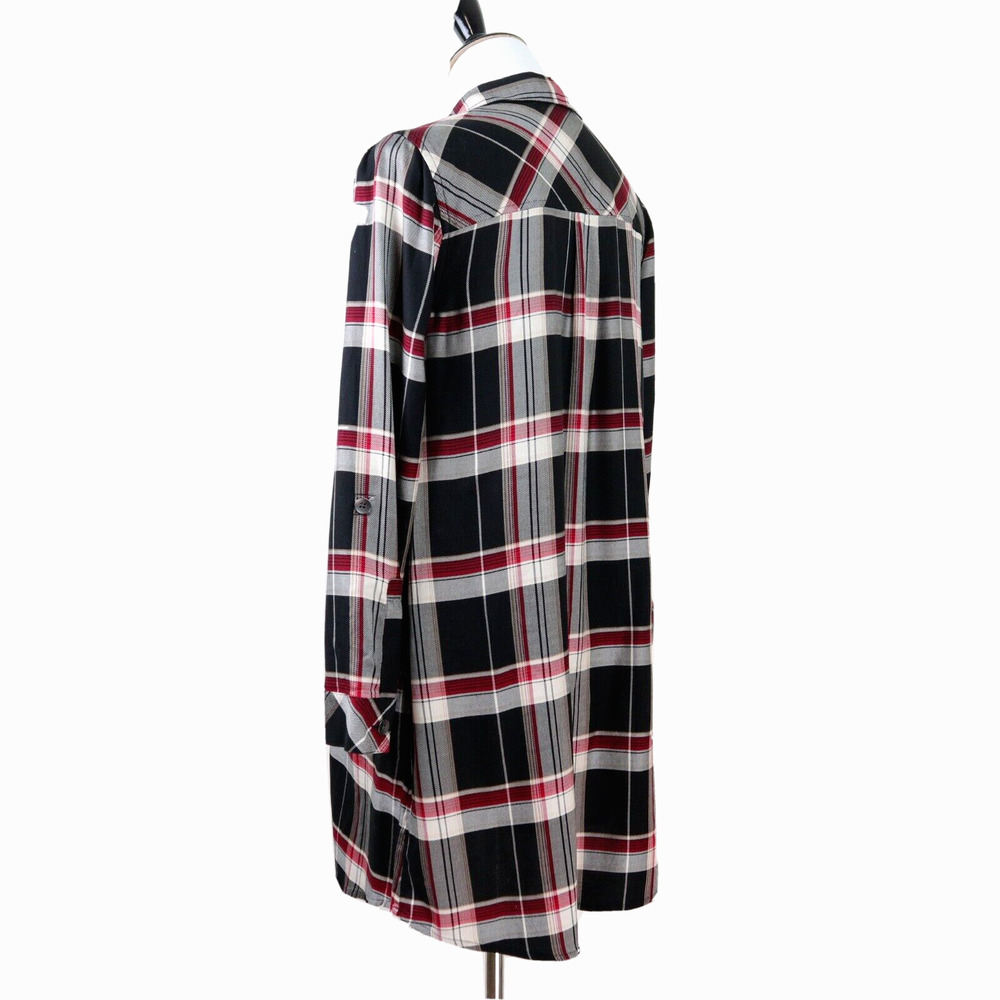 J Jill Size Petite XS Tencel Popover Shirt Dress Black Red Plaid - Picture 4 of 11